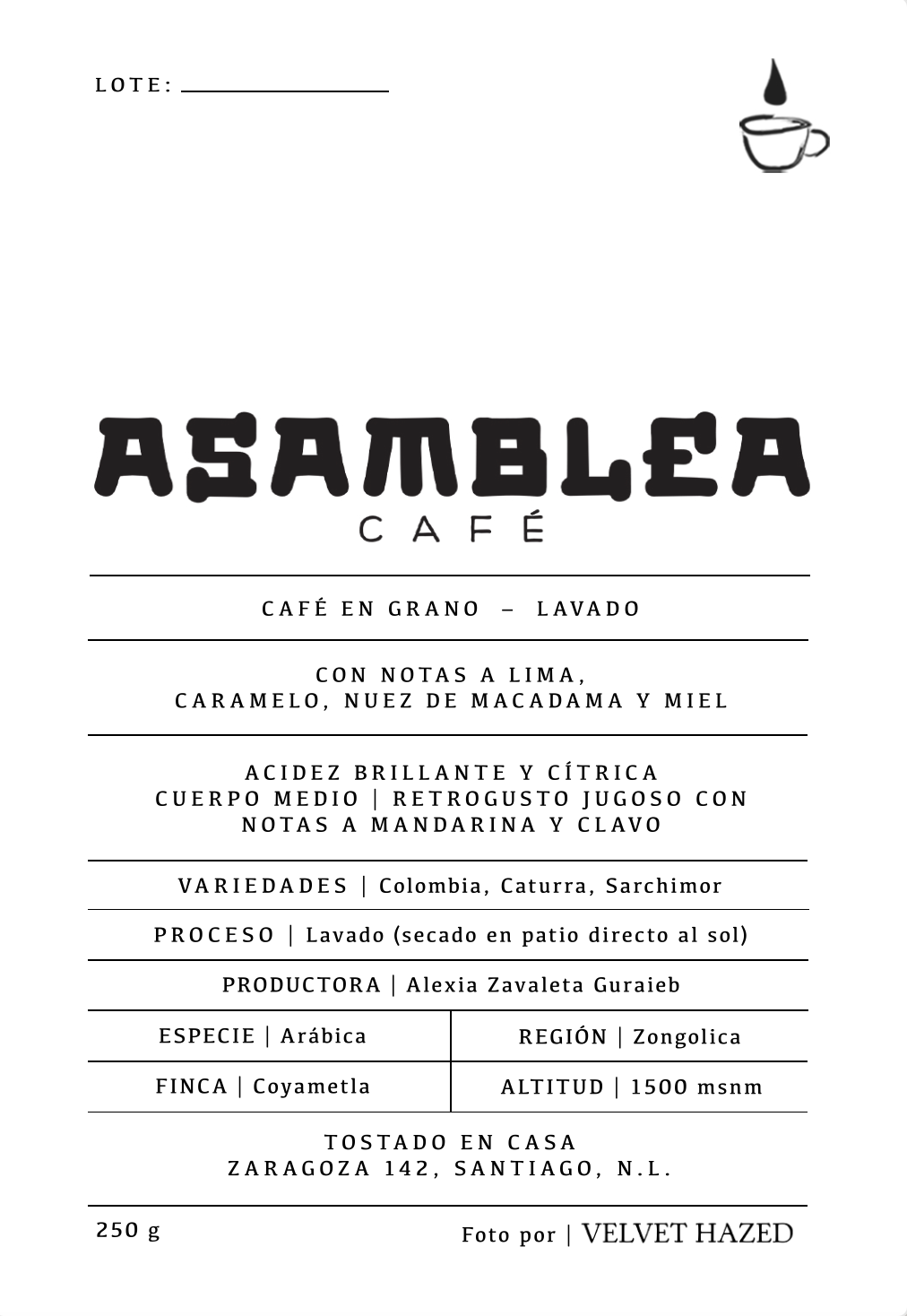 Café en grano - Lavado 250gr .ೃ࿔